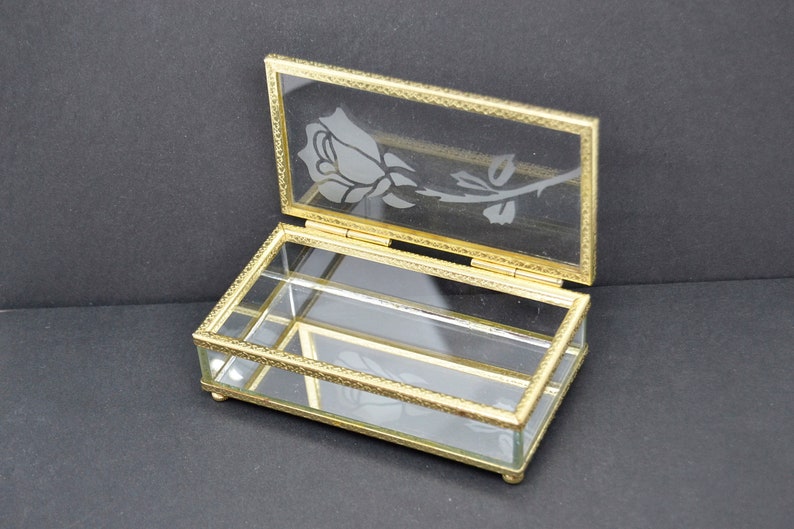 headdress detail crystal trinket box crystal jewelry box crystal chest crystal display vintage crystal box glass jewelry box