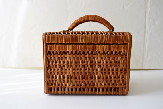 straw bag Wicker bag, wooden bag, straw bag, retr… - image 6