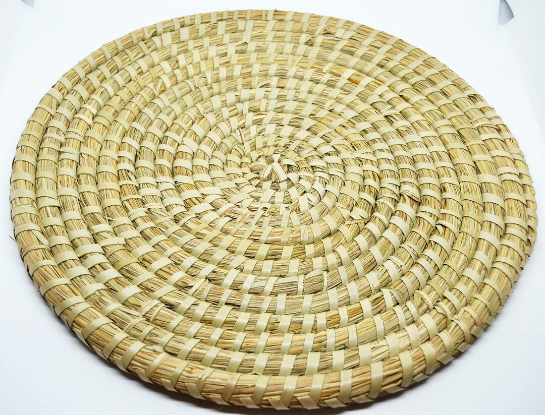 Round Straw Placemat 35 Cm 14 Inches Diameter, Large Braided African