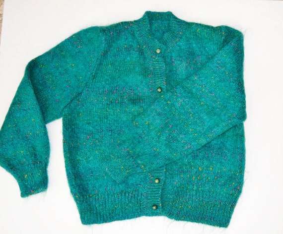 green cardigan, green mohair, mohair jacket, size