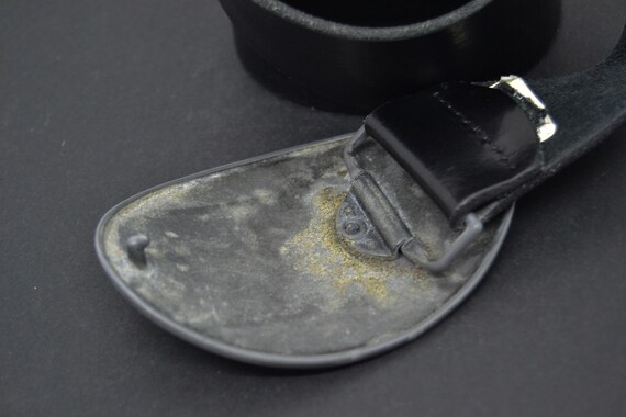 Vintage Black Leather Belt With Silver Tone Buckle With All Our