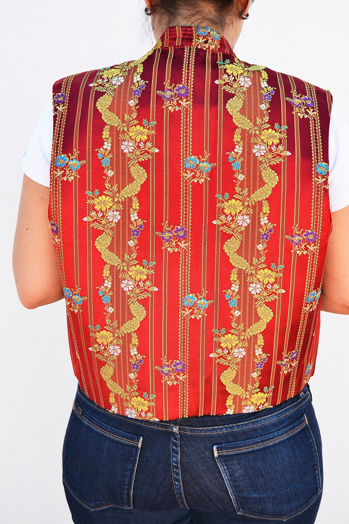 Craft vest made in spain 100% rayon red vest flower vest | Etsy
