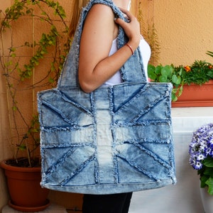 Vintage Upcycled Denim Bag, Large Upcycled Denim Tote