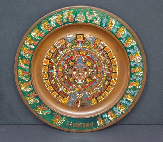 ヴィンテージ アステカ太陽カレンダー 真鍮プレート - ネイティブ