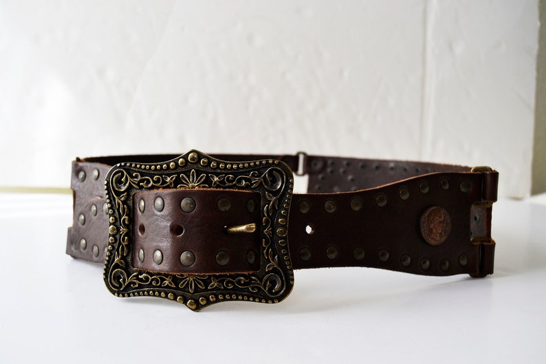 Anna biagini leather belt brown belt wide belt size 85 | Etsy