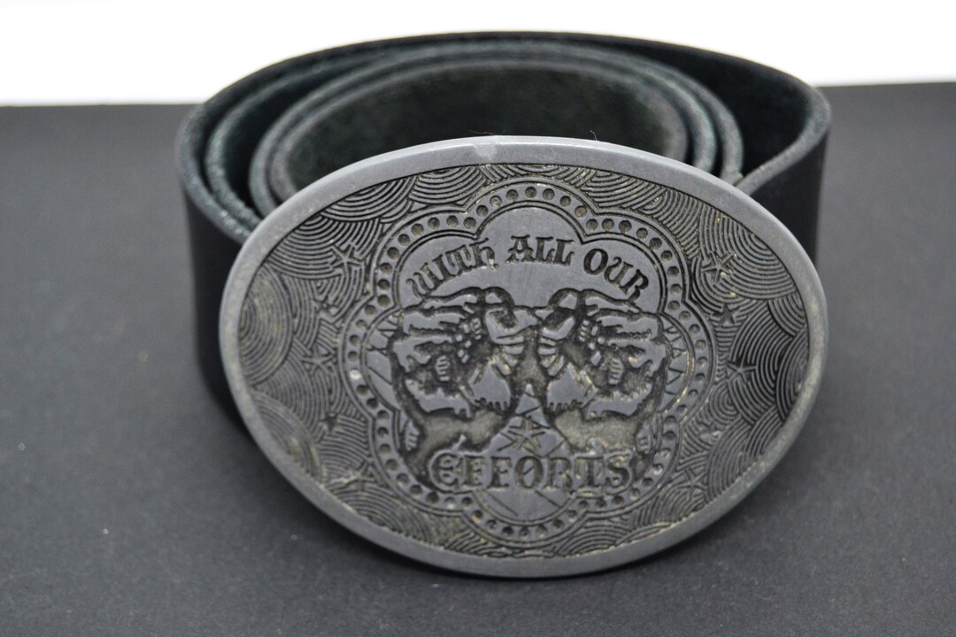 Vintage Black Leather Belt With Silver Tone Buckle With All  display picture 2