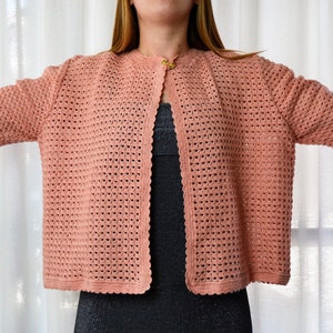 crochet jacket, short sleeve jacket, xxl jacket, handmade jacket, women's jacket, summer jacket, peach jacket, vintage jacket image 1