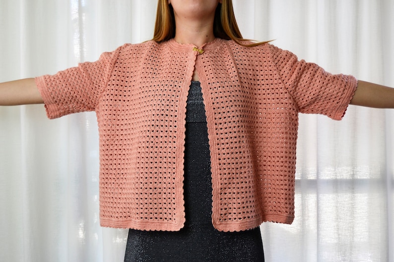 crochet jacket, short sleeve jacket, xxl jacket, handmade jacket, women's jacket, summer jacket, peach jacket, vintage jacket image 1