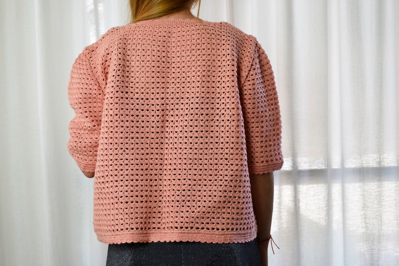 crochet jacket, short sleeve jacket, xxl jacket, handmade jacket, women's jacket, summer jacket, peach jacket, vintage jacket image 6