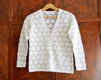 crochet jacket, size s jacket, off white, wedding jacket, summer jacket, floral jacket, transparent jacket, vintage jacket