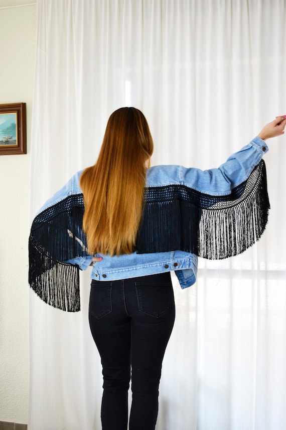 Fringed Denim Jacket, Fringe Denim Jacket, Denim … - image 1