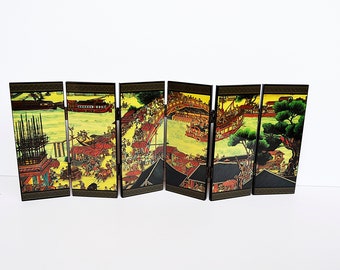Mini Chinesischer Faltparavent – 46x24x0,6 Cm, Holz, Antike Malerei, Desktop-Dekoration Oder Raumteiler