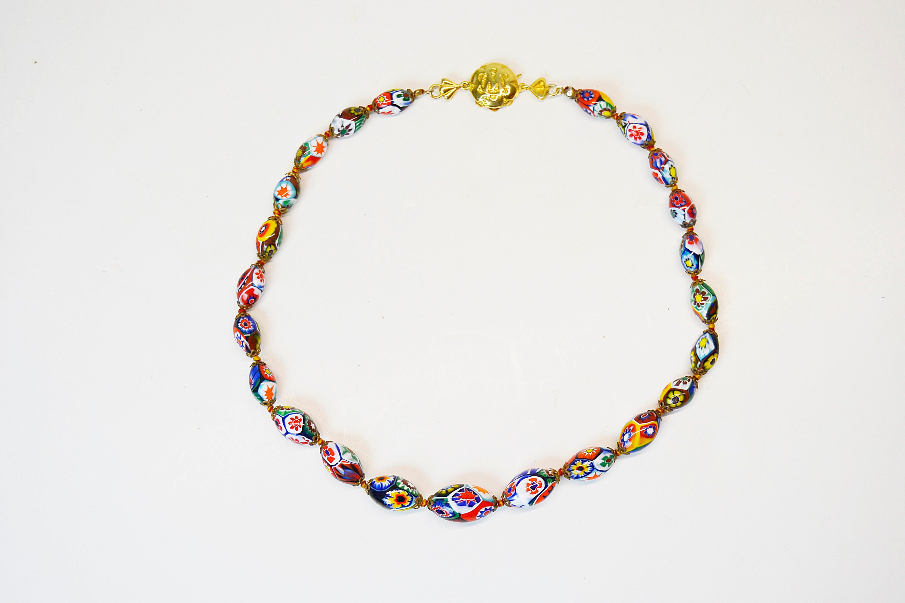 Murano Venetian Moretti Millefiori Glass Bead Necklace 15 67 Beads