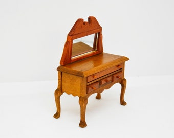 Rustic Wooden Dollhouse Dresser with Mirror: Miniature Furniture