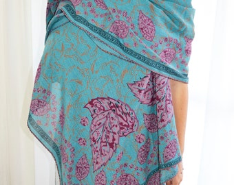 Vintage Floral Shawl: Large Blue & Purple Pareo Cape