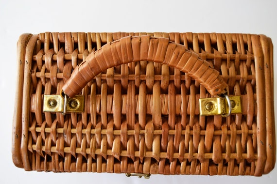 straw bag Wicker bag, wooden bag, straw bag, retr… - image 7