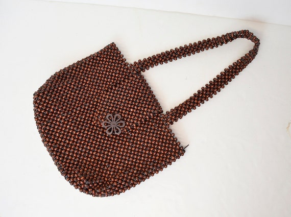 Wood Beading Bag, Vintage Bag, Wood Bag, Wood Bead