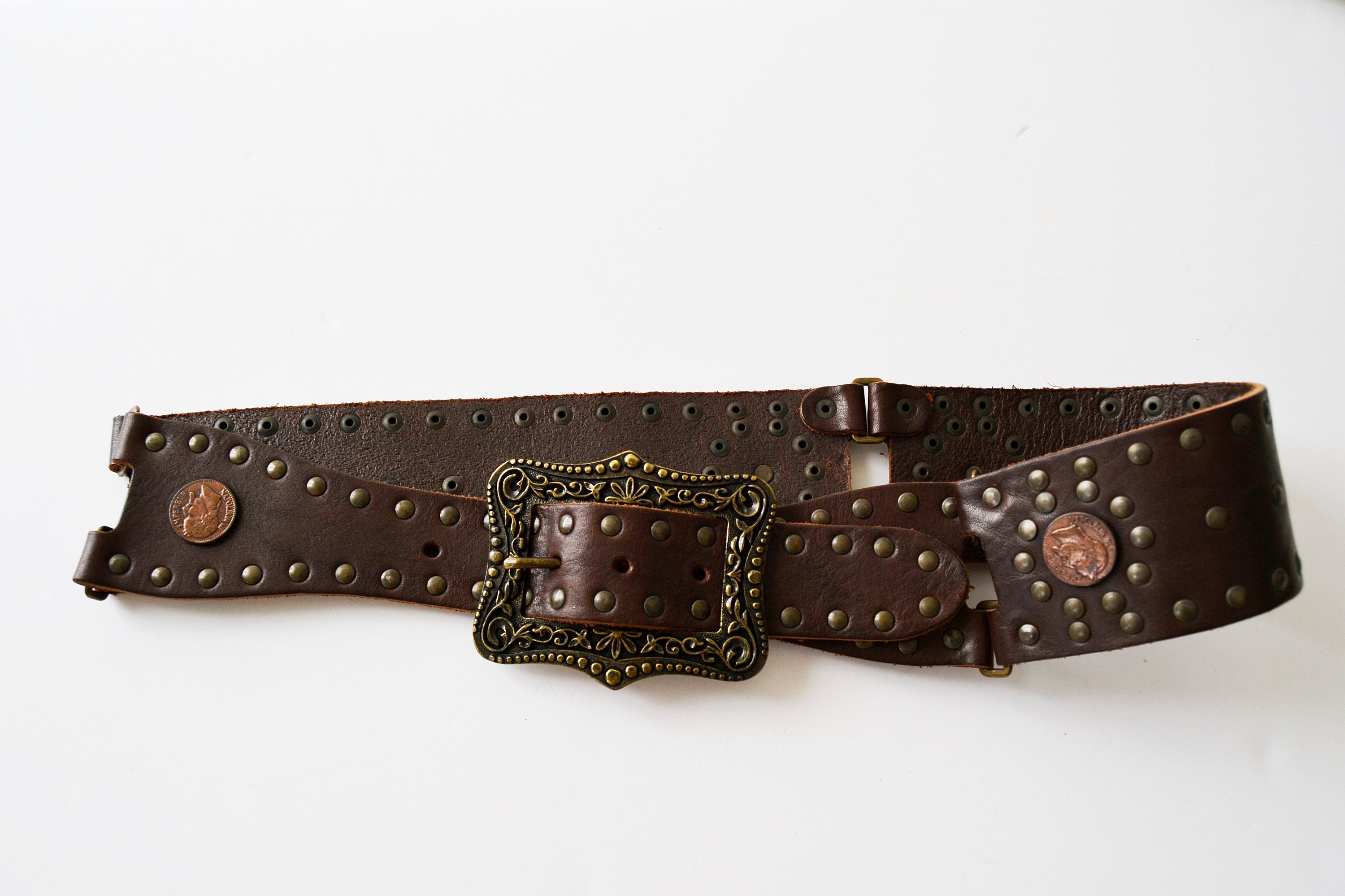 Anna Biagini Leather Belt: Brown Wide Boho Belt With Buckle  display picture 2