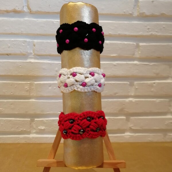 Bracelet manchette au crochet et perles