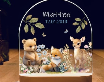 Veilleuse personnalisée FORÊT | Cadeau naissance bébé | Veilleuse bébé | Lampe de nuit arc-en-ciel | Cadeau de naissance, bébé