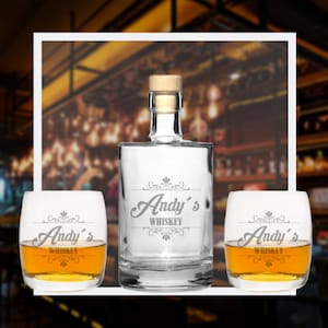 Whisky gift set with engraving on glasses and carafe in "Whiskey" motif, carafe with lid, gift idea for Christmas
