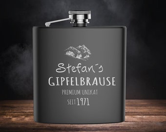 Flask with engraved summit shower personalized with name, made of matt black stainless steel