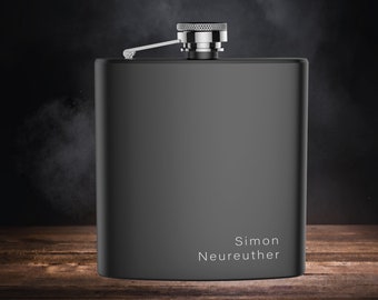 Stainless steel hip flask matt black with engraving | Motif Happy Birthday