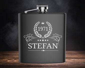 Stainless steel hip flask matt black with engraving | Motif Birthday