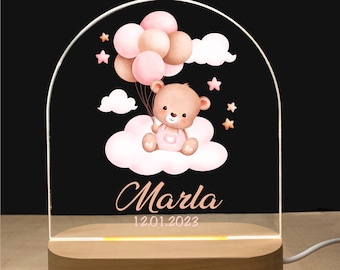 Luce notturna personalizzata BALOON | Nascita del regalo del bambino | Luce notturna bambino | Lampada notturna arcobaleno | Regalo di nascita, tesoro