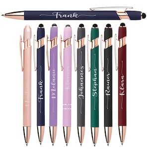 Personalized ballpoint pen with engraving in curved font | Soft touch rose gold pen