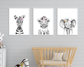 Set of 3 Animal Baby Poster Mural WILD, Wall Design, Children's Room, Wall Decoration, Poster, Mindset, Baby Room, Decoration, Baptismal Gift