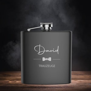 Flachmann best man personalized matt black with engraving of the name groomsman gift