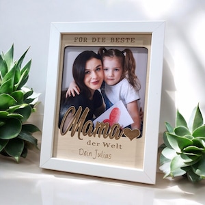 Geschenk Mama | Bilderrahmen mit Holzeinleger Beste Mama der Welt| originelles Geschenk für Mütter zu Weihnachten, Muttertag oder auch so