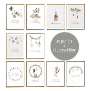 Premium Weihnachtskarten 10er Set mit Umschlägen - hochwertige Postkarten zu Weihnachten - Grußkarten in Premium Qualität auch einzeln