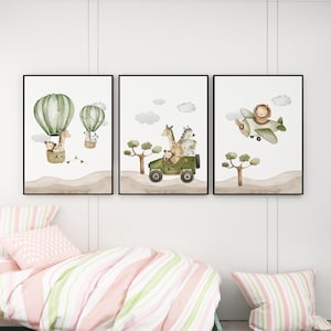 Poster Children's Room Safari Fly | Children's Room Decoration | Boy Girl Gift for Birth/Baptism | Animal Pictures Children Baby/Baby Room