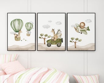 Safari Fly poster for children's room | Children's room decor | Gift for boys and girls for birth/christening | Animal pictures for children, baby/nursery