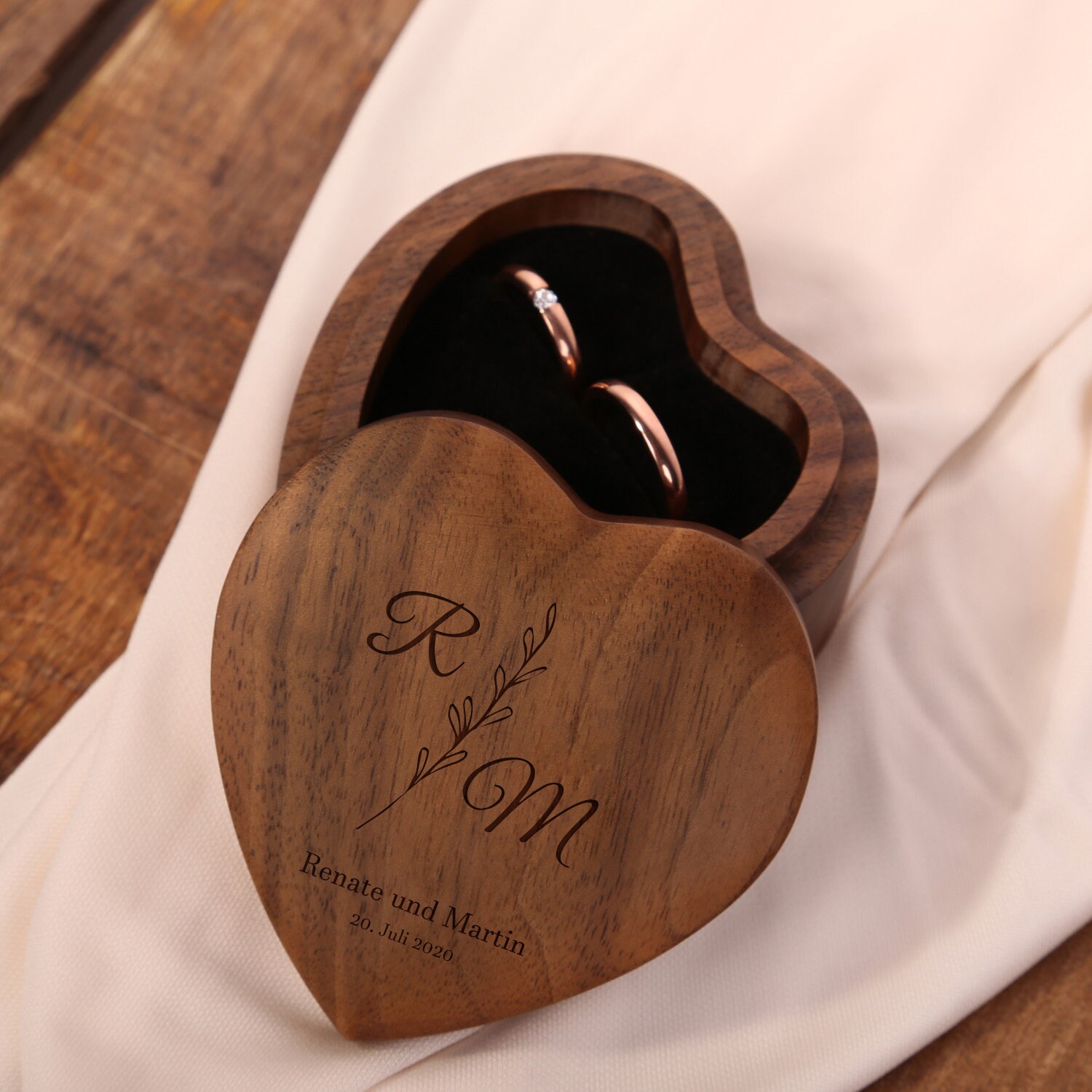 Galabeme caja de anillo de boda personalizada, portadora de anillos de madera, almohada, grabado
