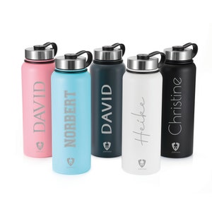 Stainless steel drinking bottle personalized with name | 24 hours cold and 12 hours hot for sports, yoga, hiking and camping