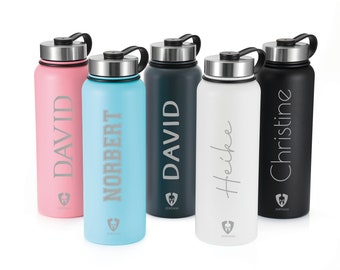 Stainless steel drinking bottle personalized with name 0.7 liter 24 hours cold and 12 hours hot for sports, yoga, hiking and camping