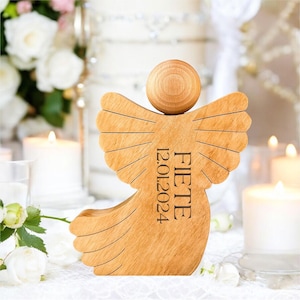 Engel Figur aus Holz zur Taufe Geldgeschenk für Jungen und Mädchen, Schutzengel Figur, Verpackung für Geldgeschenke, Glücksbringer