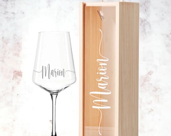 Wine glass personalized with engraving | Birthday gift idea - Christmas optional with wooden box