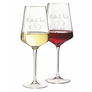 2 verres à vin Leonardo Puccini avec gravure dans un motif de boîte en bois Paire avec gravure du nom et de la date Idée cadeau pour le mariage image 3