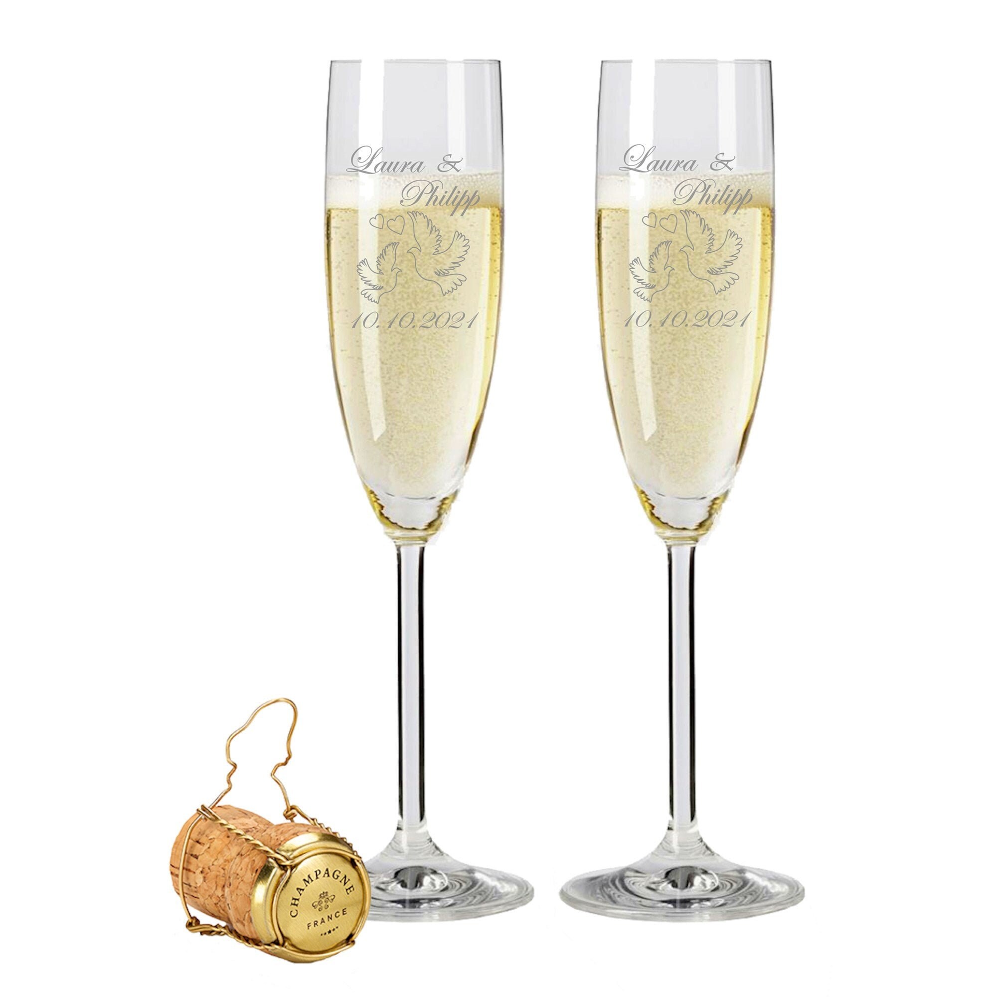Cadeau pour mariage design Wedding Leonardo Lot de 2 flûtes à champagne avec gravure nom & date Personnalisable avec gravure personnalisée fiançailles anniversaire ou anniversaire Cadeau de mariage parf 