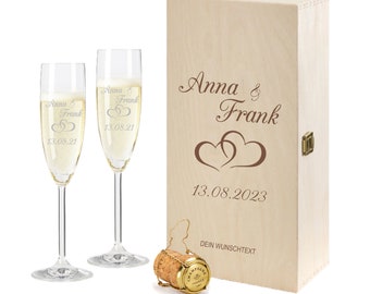 Cadeau de mariage | 2 coupes à champagne Leonardo en cadeau pour les mariés avec gravure du nom pour le mariage comme idée cadeau personnalisée