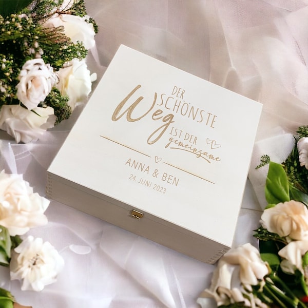 Erinnerungskiste Geschenkbox zur Hochzeit personalisiert mit Der schönste Weg - Holzkiste für Hochzeitsfotos - ein tolles Hochzeitsgeschenk