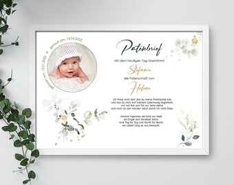 LIST CHRZESTNY spersonalizowany ze zdjęciem jako prezent na chrzest, rodziców chrzestnych, matkę chrzestną, ojca chrzestnego, plakat, chrześniaka, list do chrztu,