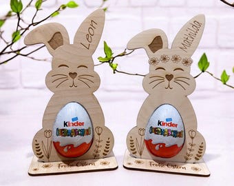 Regalo de Pascua personalizado | Conejito Ü-Ei hecho con soporte de madera I Regalo de Pascua DIY I Regalo de Pascua I Huevo sorpresa