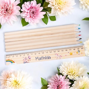 School enrollment gifts with pens | Ruler for schoolchildren | Personalized ruler | Wooden ruler | School enrollment gifts | Children&#39;s gifts