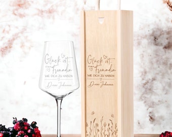 Verre à vin avec gravure de nom personnalisé meilleur ami | Idée cadeau anniversaire - Noël en option avec coffret en bois