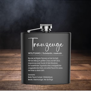 Hip flask best man definition personalized matt black with engraving of the name best man gift